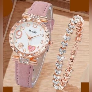 Chic Rose Gold and Pink Women's Watch Set
